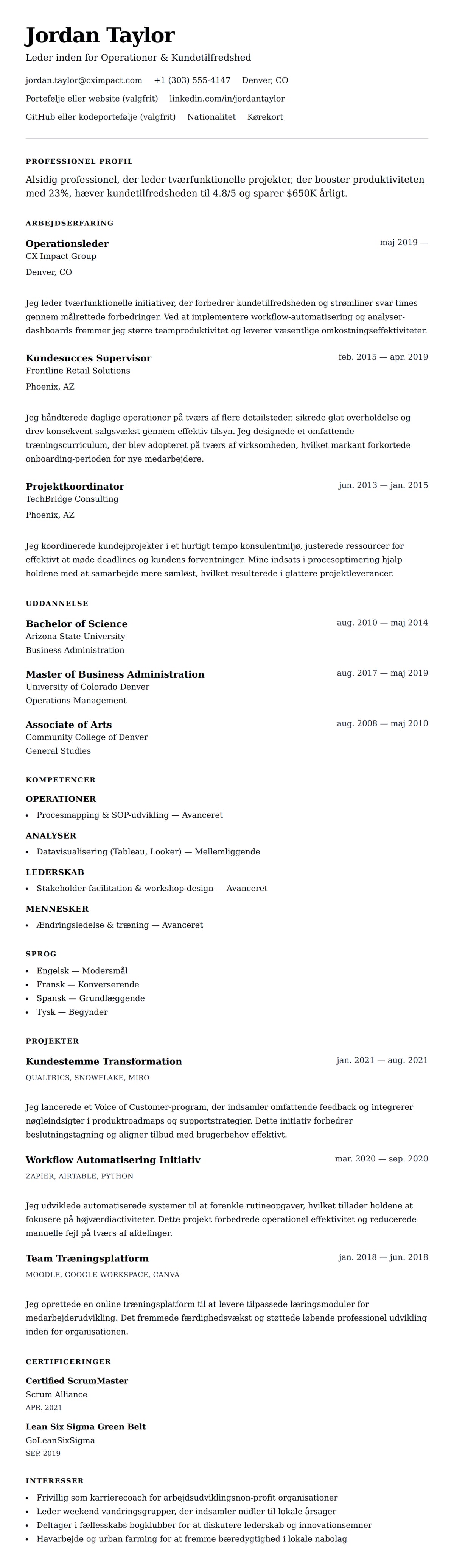 CV-forhåndsvisning for Generelt CV Eksempel