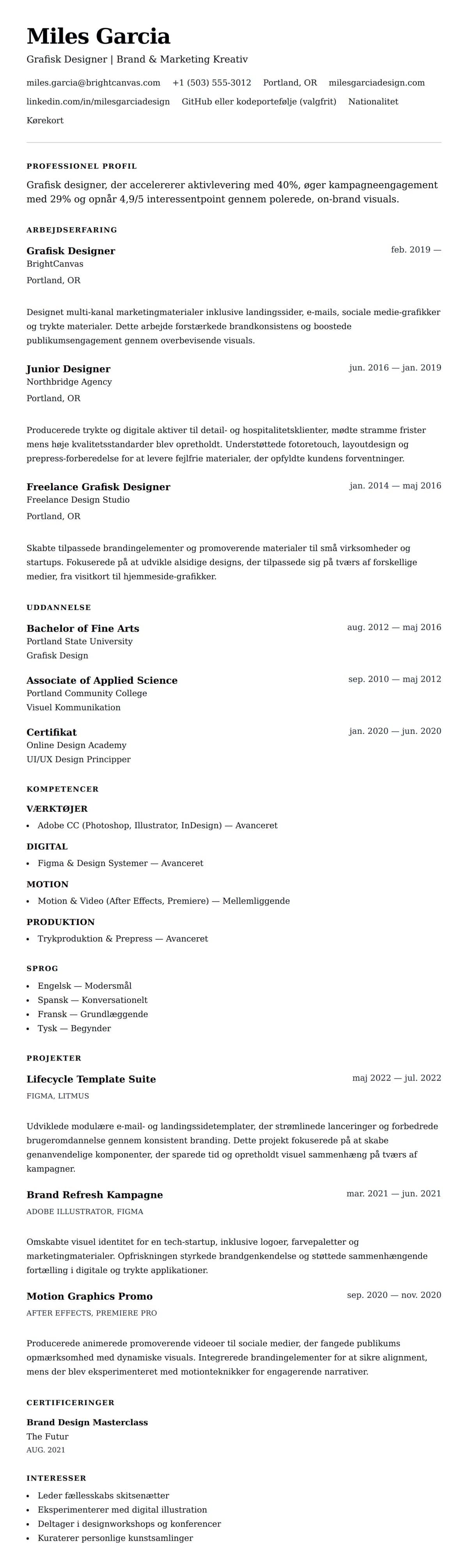 CV-forhåndsvisning for Grafisk Designer CV Eksempel