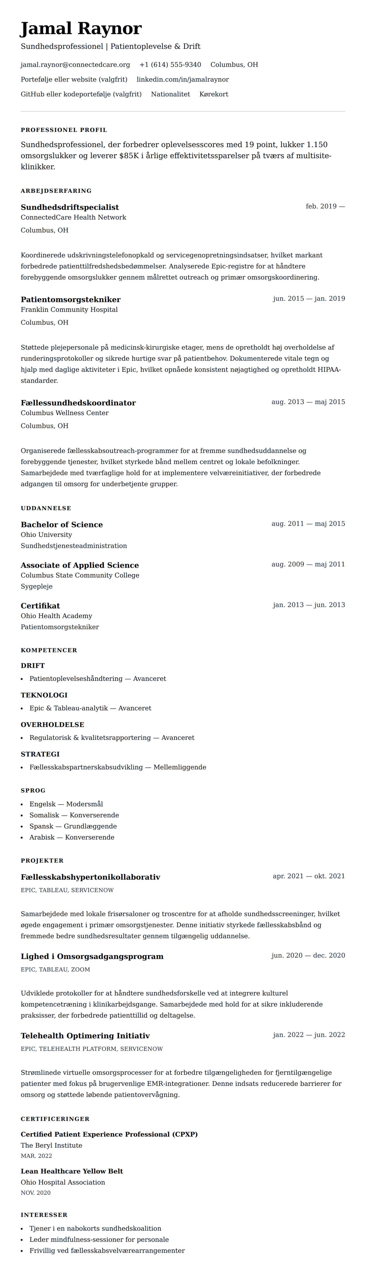 CV-forhåndsvisning for Sundhedsprofessionel CV Eksempel