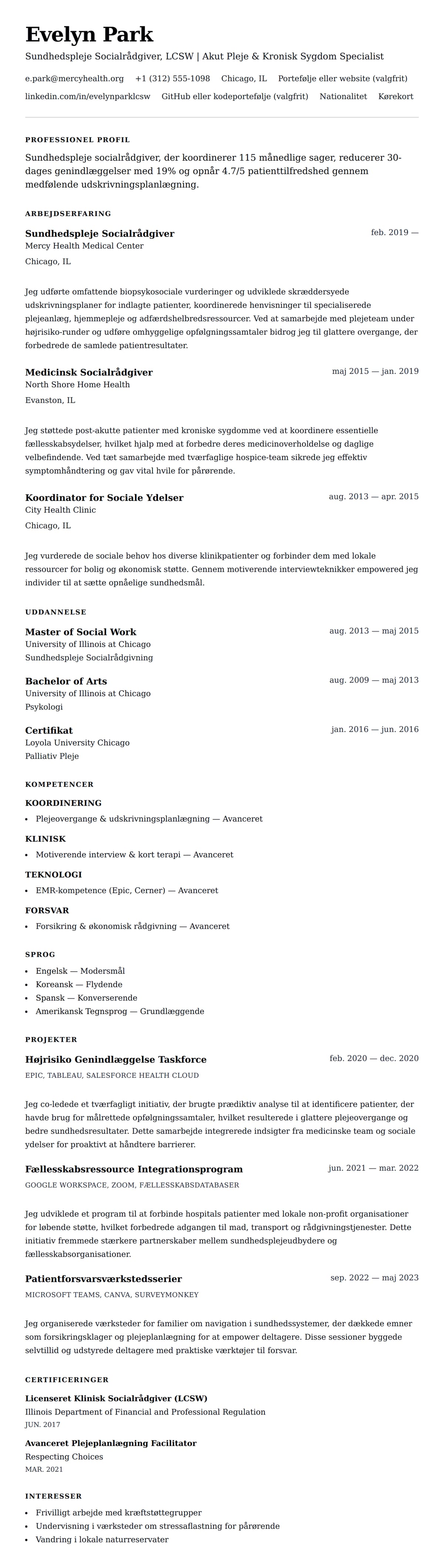 CV-forhåndsvisning for Sundhedspleje Socialrådgiver CV Eksempel