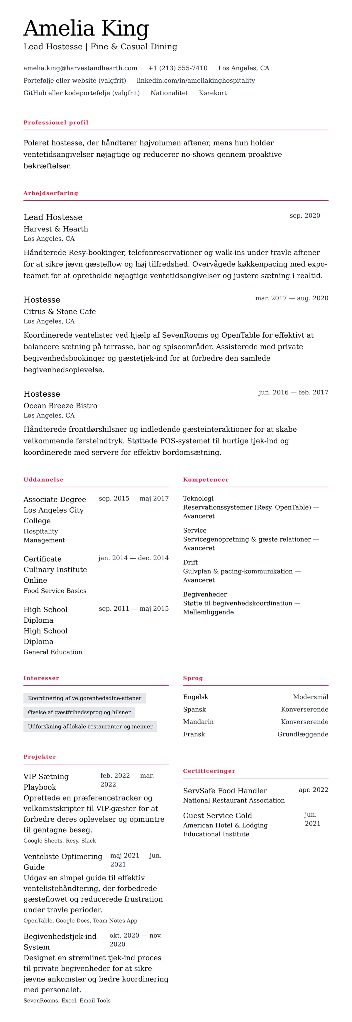 CV-forhåndsvisning for Hostesse CV Eksempel