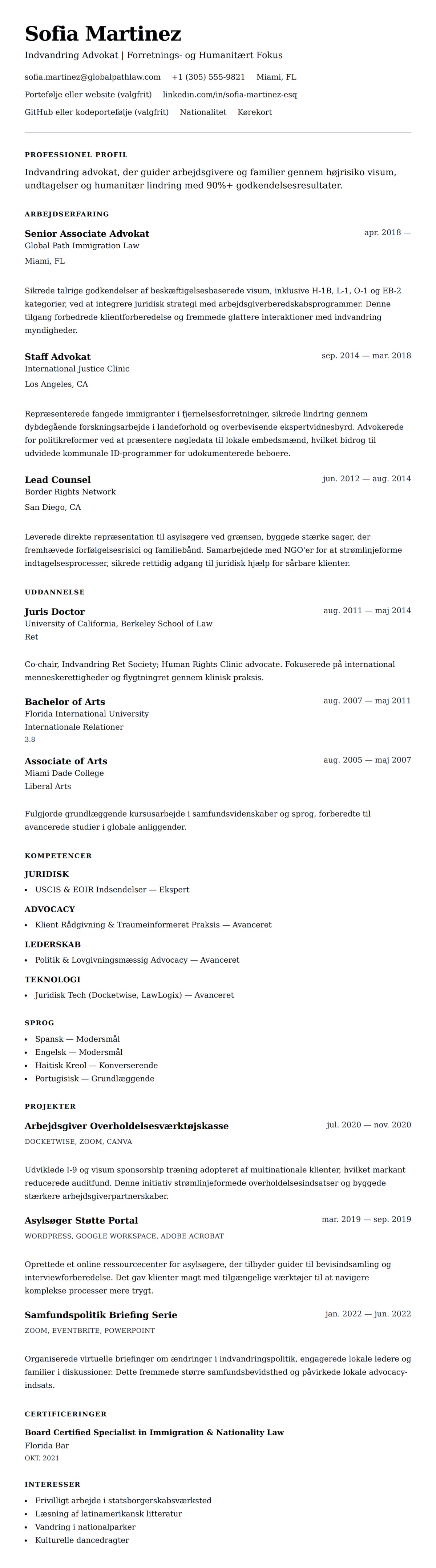 CV-forhåndsvisning for Indvandring Advokat CV Eksempel