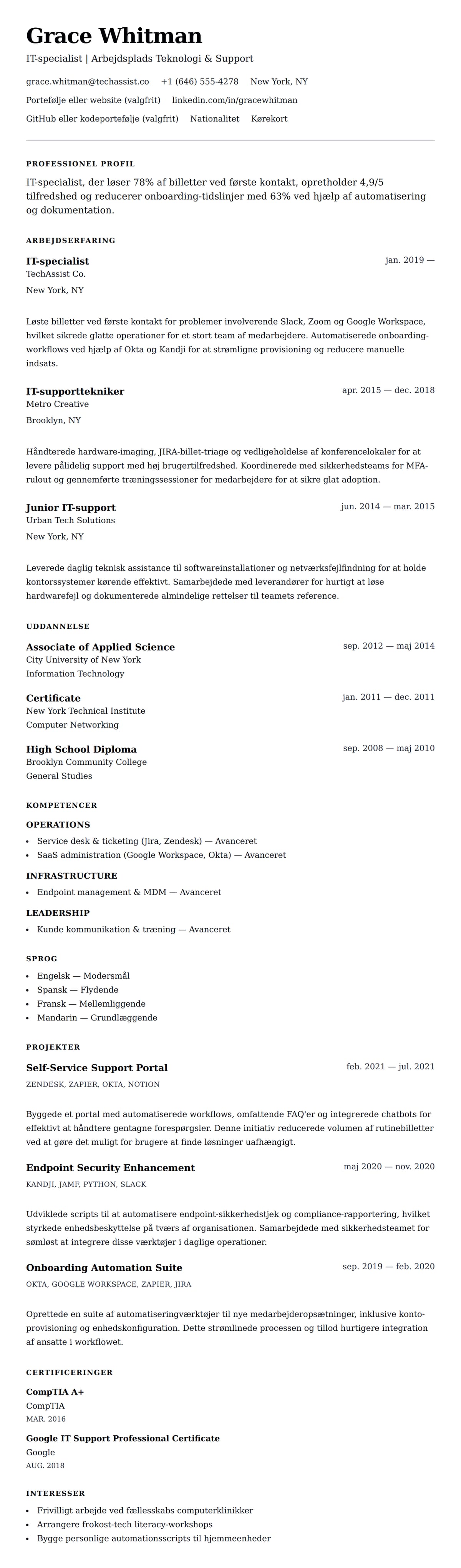 CV-forhåndsvisning for Eksempel på CV for IT-specialist