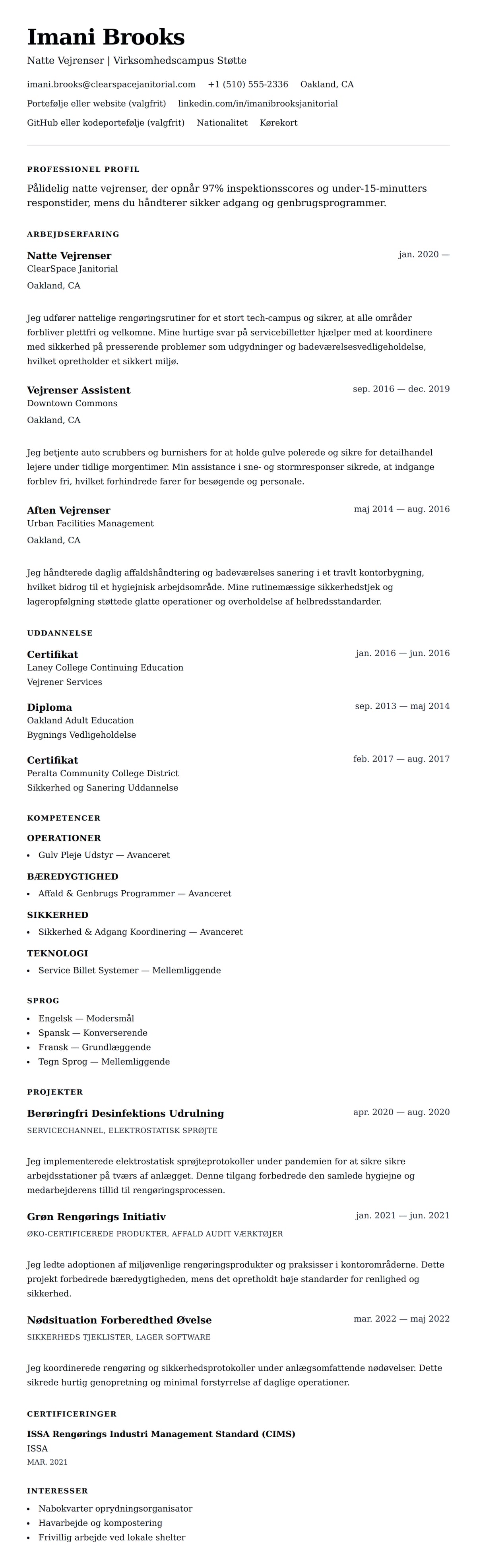 CV-forhåndsvisning for Vejrenser CV Eksempel
