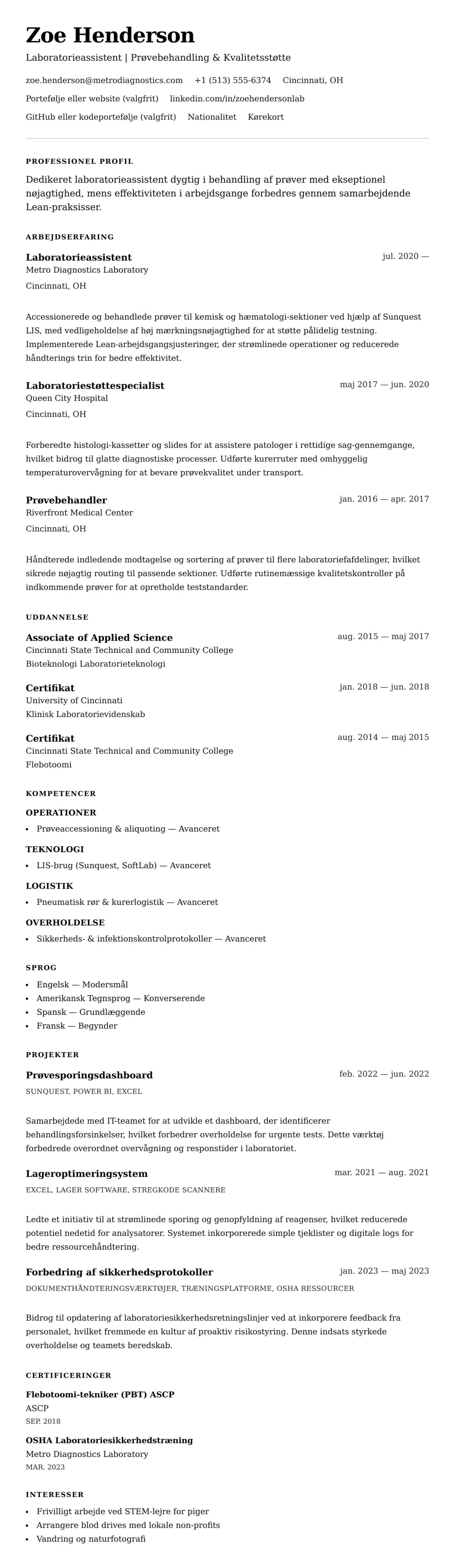 CV-forhåndsvisning for Laboratorieassistent CV-eksempel