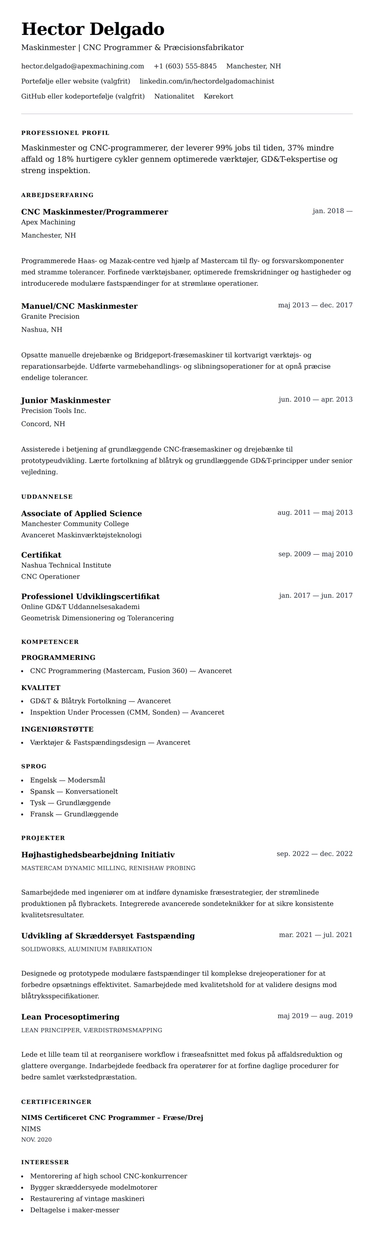 CV-forhåndsvisning for Maskinmester CV Eksempel