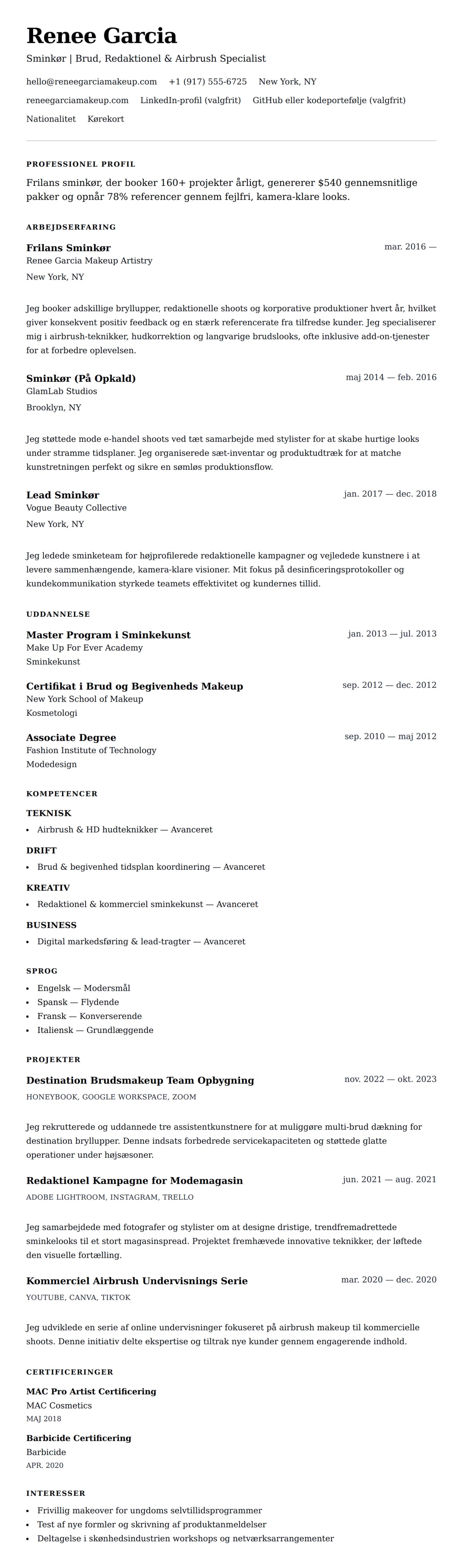 Sminkør CV Eksempel