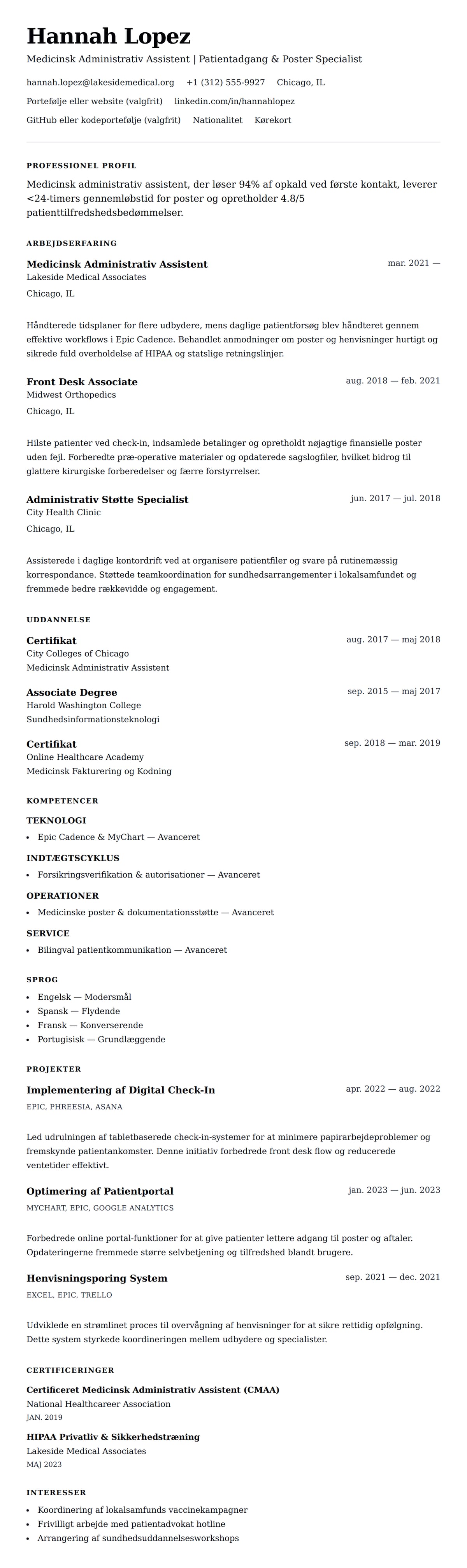 CV-forhåndsvisning for Medicinsk Administrativ Assistent CV Eksempel