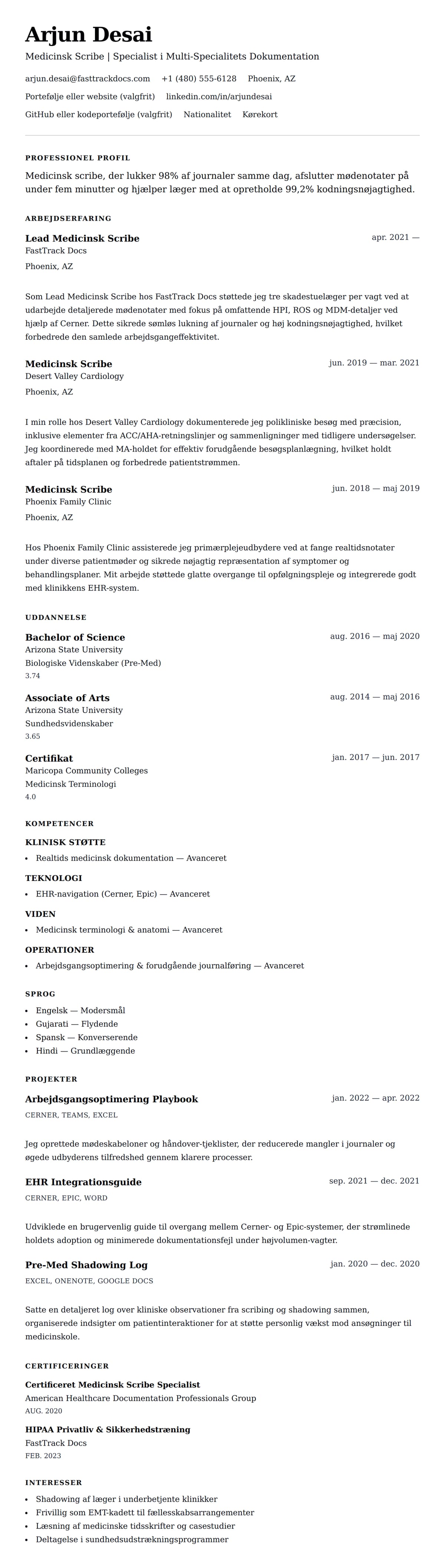 CV-forhåndsvisning for Medicinsk Scribe CV Eksempel