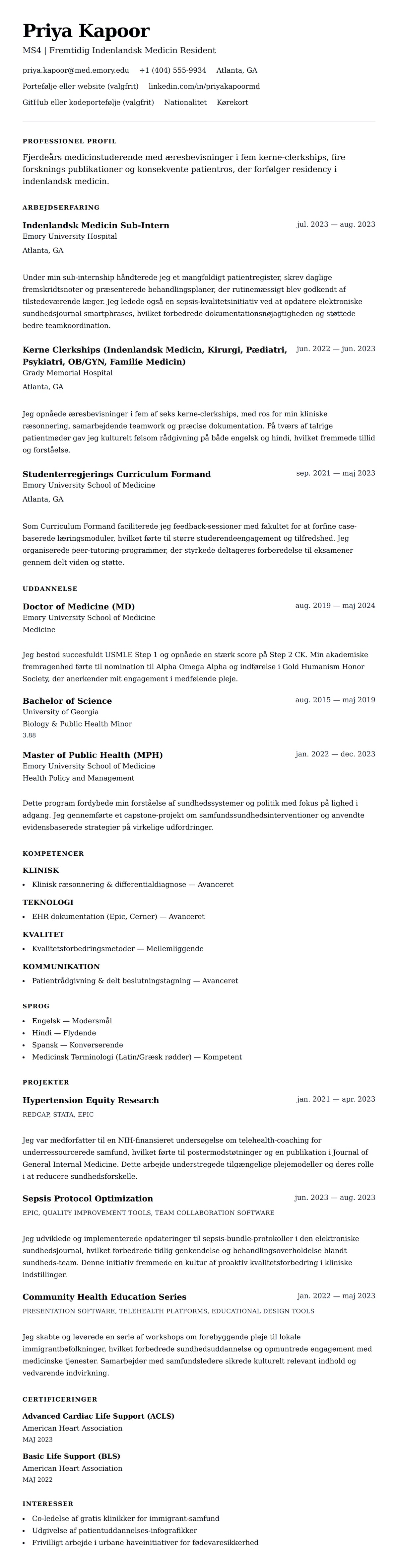 CV-forhåndsvisning for Medicinstuderende CV Eksempel