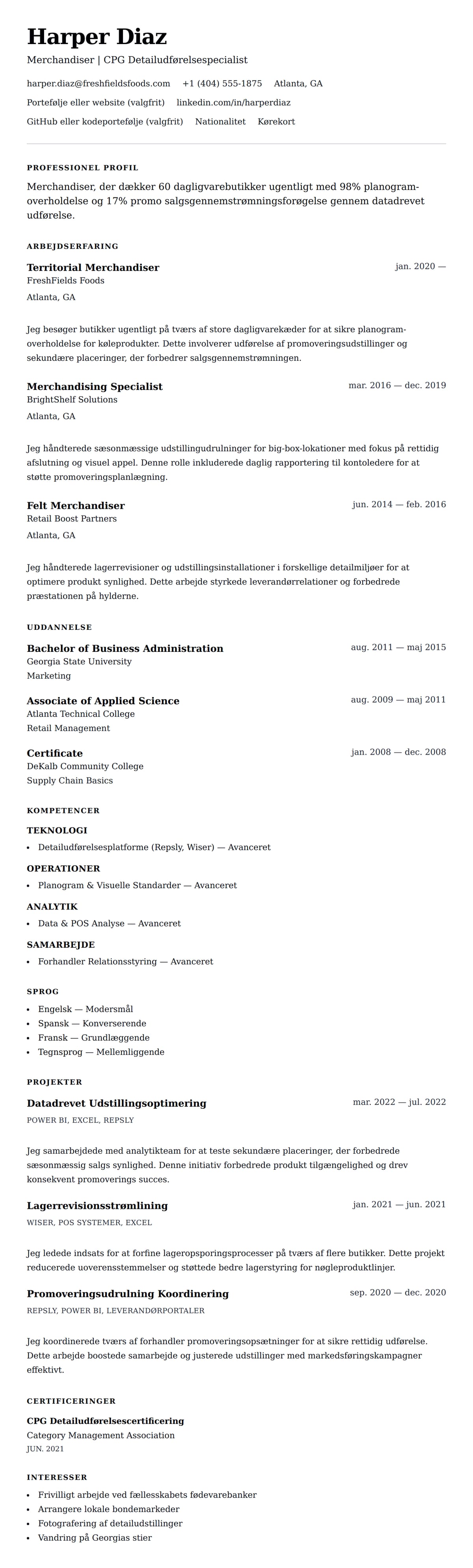 CV-forhåndsvisning for Merchandiser CV Eksempel