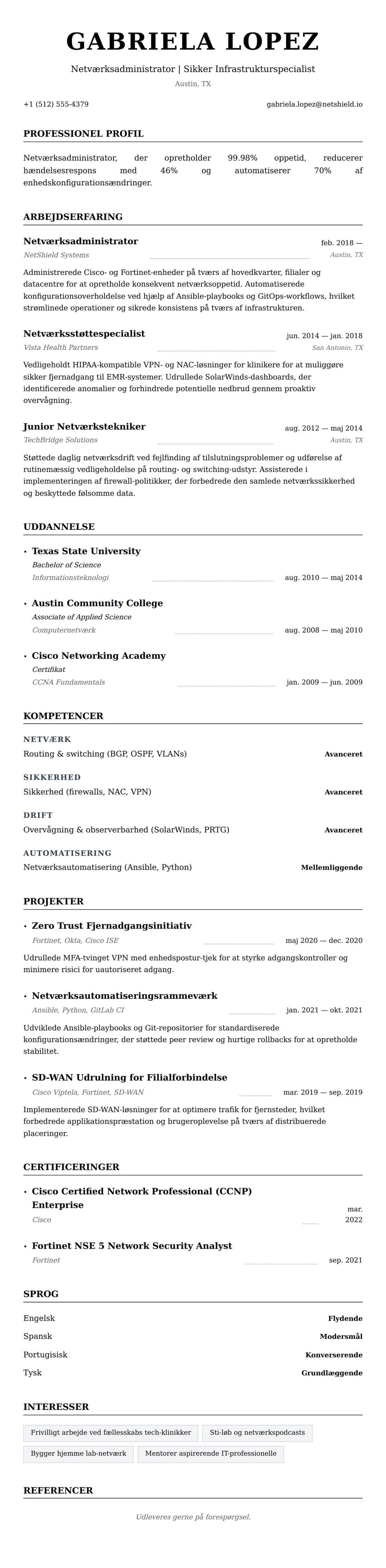 CV-forhåndsvisning for Netværksadministrator CV-eksempel