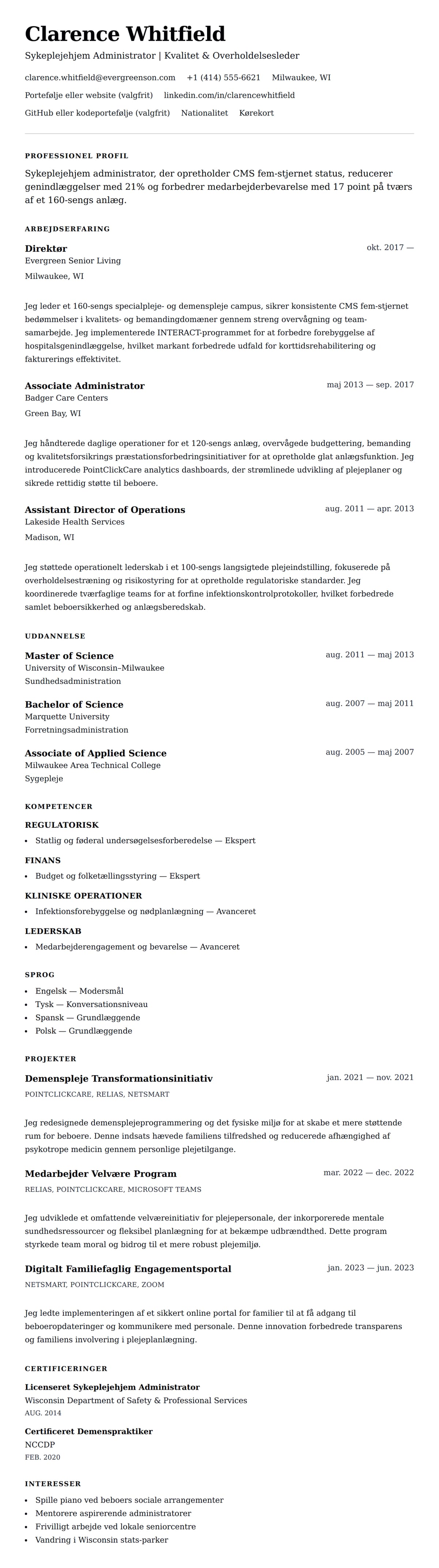 CV-forhåndsvisning for Sykeplejehjem Administrator CV Eksempel