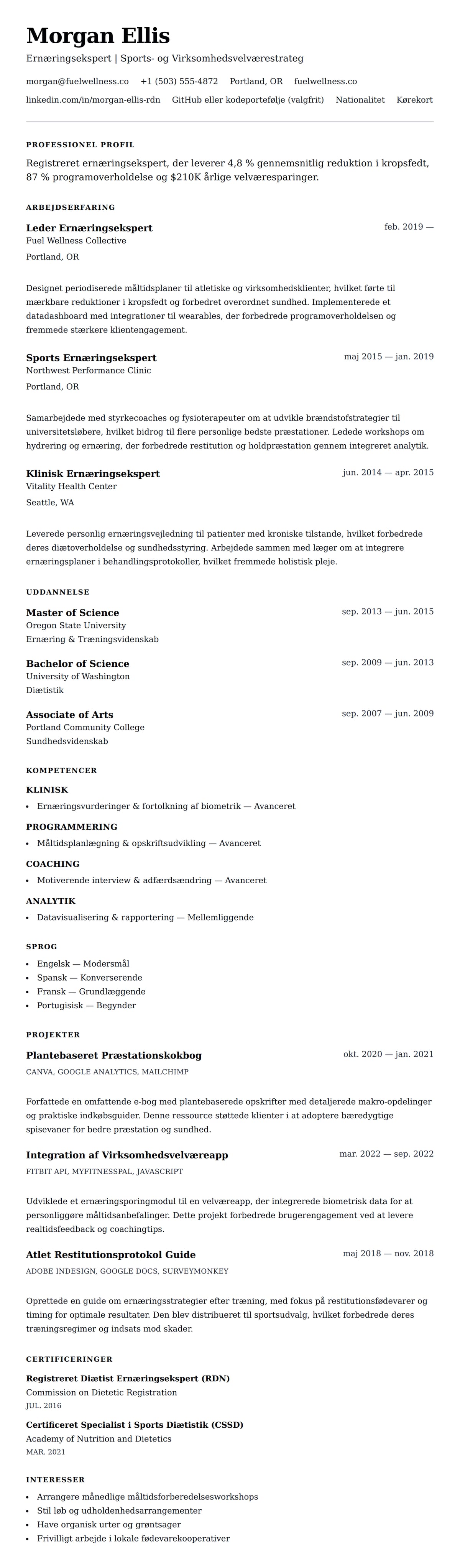 CV-forhåndsvisning for Ernæringsekspert CV Eksempel