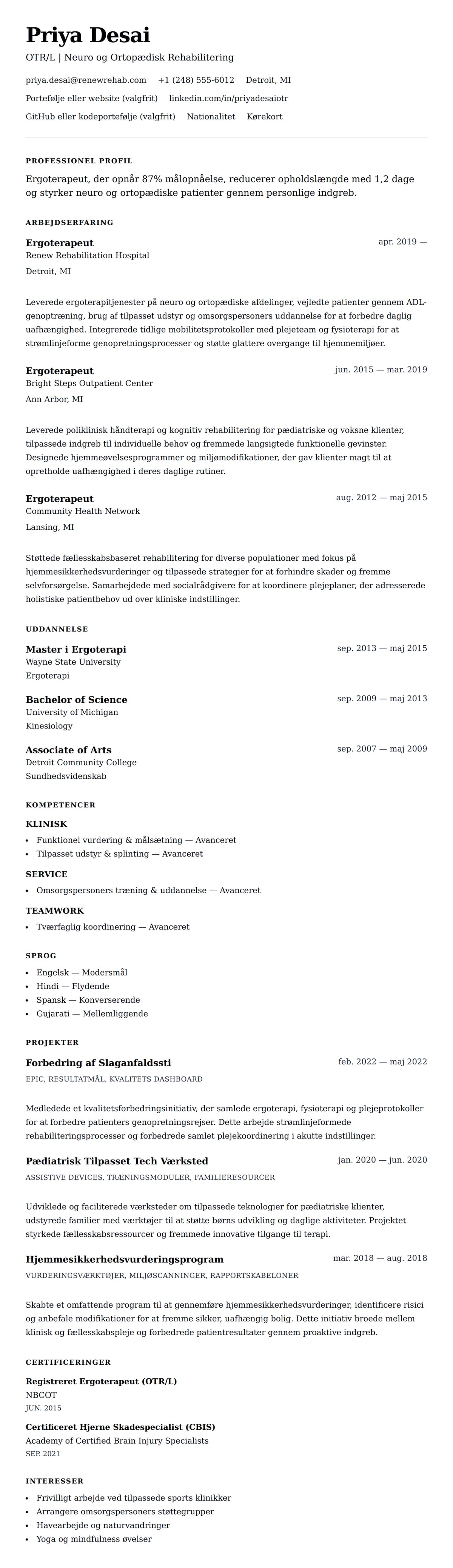 CV-forhåndsvisning for Ergoterapeut CV Eksempel