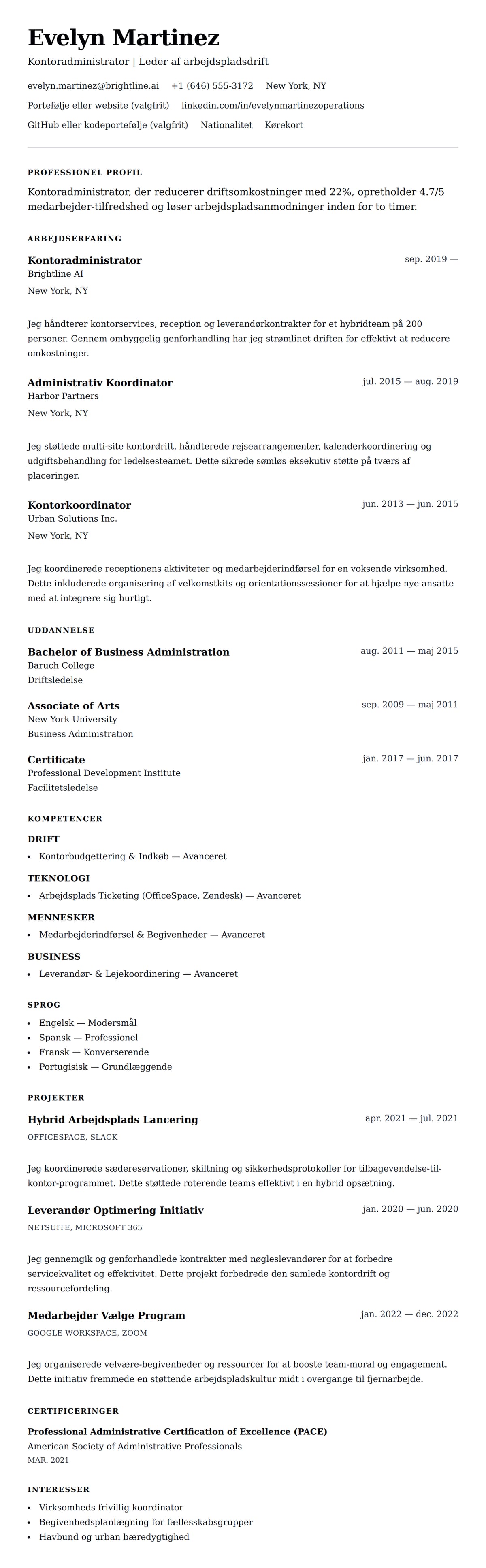 CV-forhåndsvisning for Kontoradministrator CV Eksempel