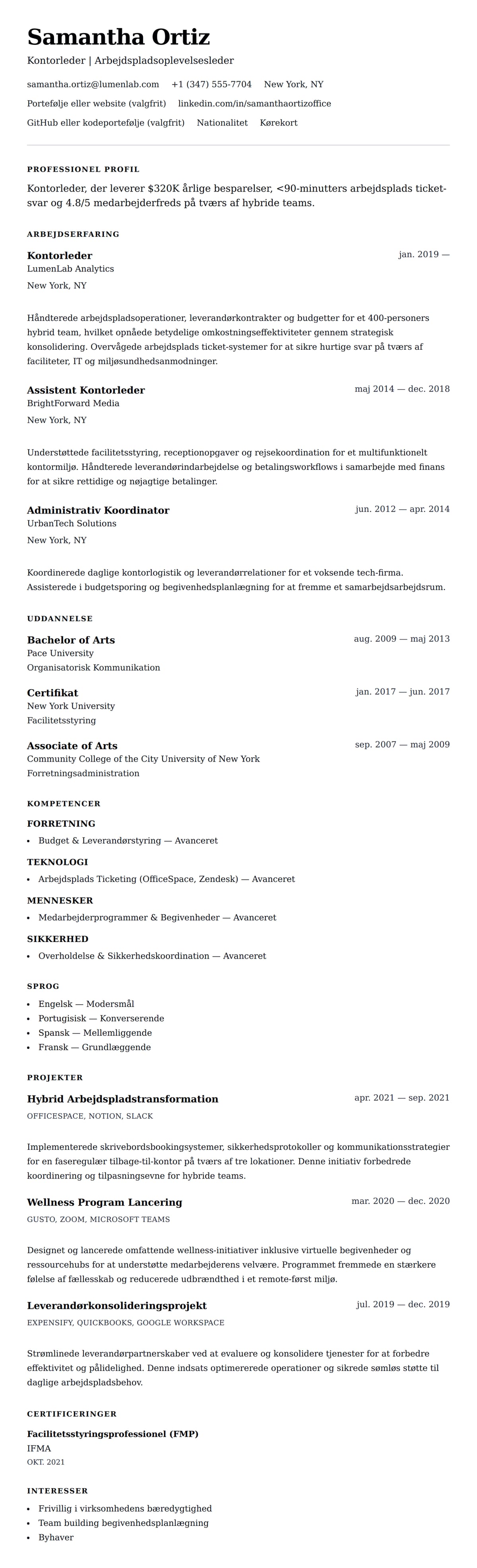 CV-forhåndsvisning for Kontorleder CV-eksempel