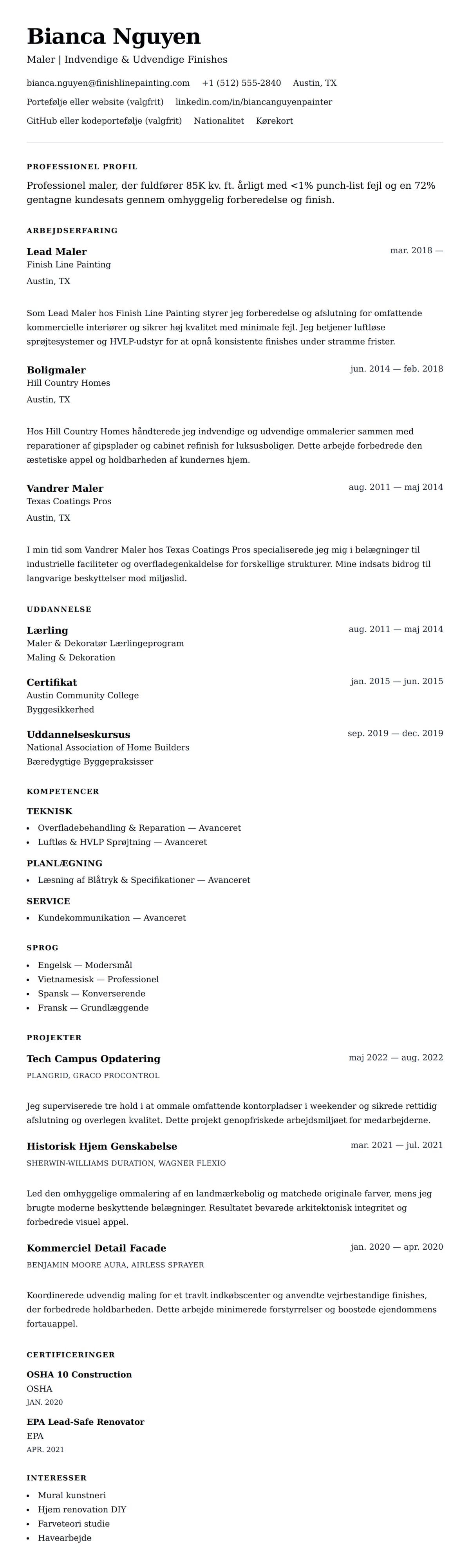 CV-forhåndsvisning for Maler CV Eksempel