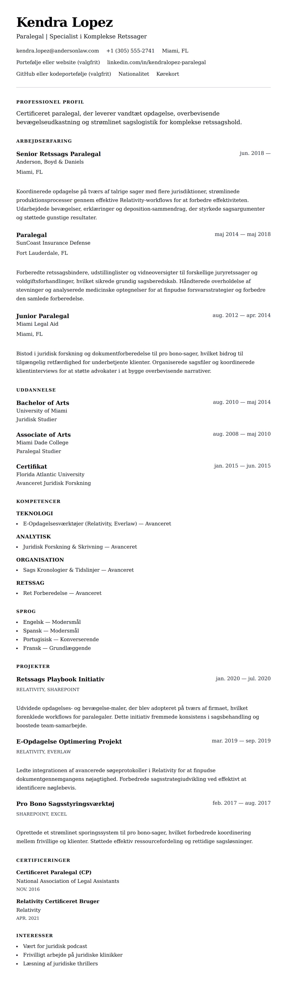 CV-forhåndsvisning for Paralegal CV Eksempel