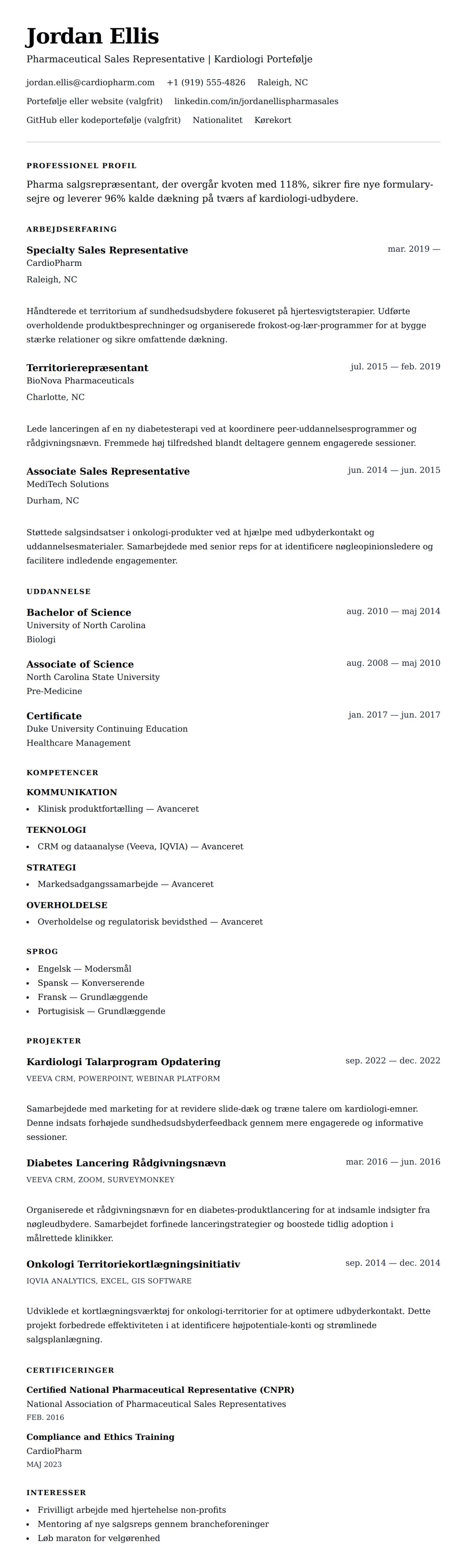 CV-forhåndsvisning for Pharmaceutical Sales Representative CV Eksempel