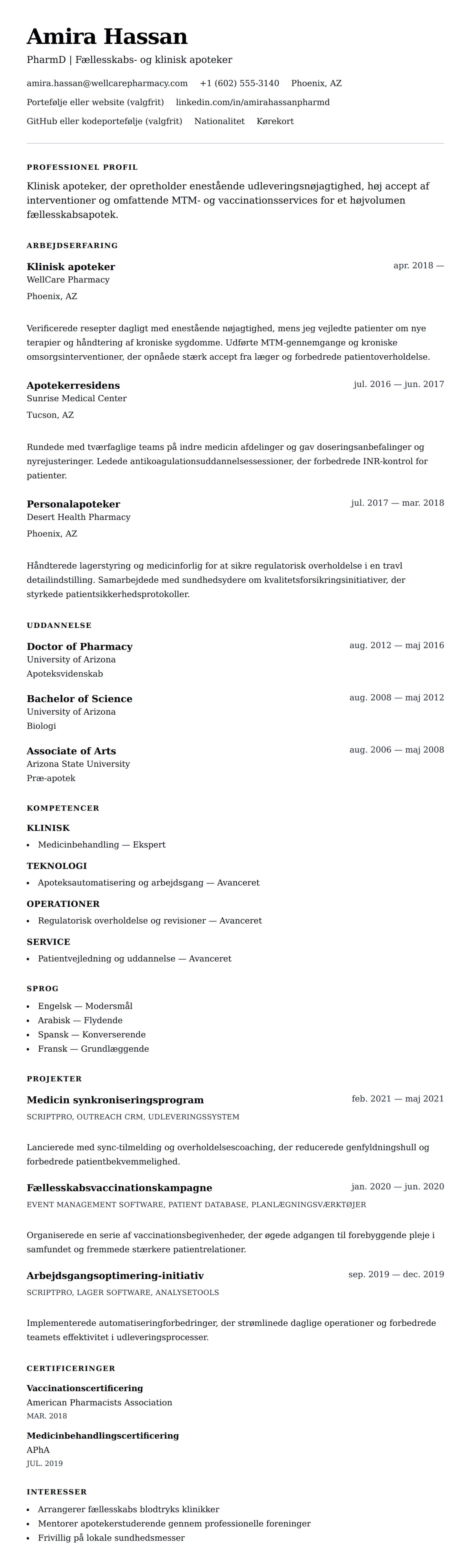 CV-forhåndsvisning for Apoteker CV-eksempel