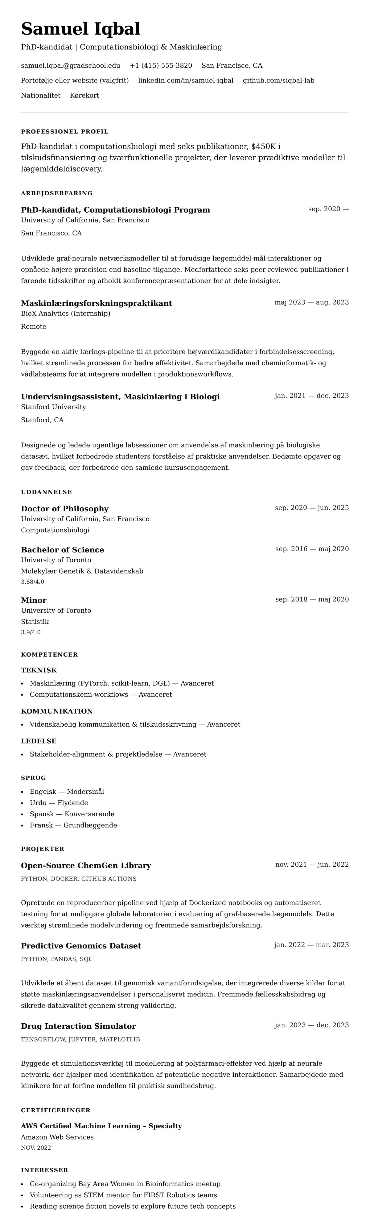 CV-forhåndsvisning for PhD CV Eksempel