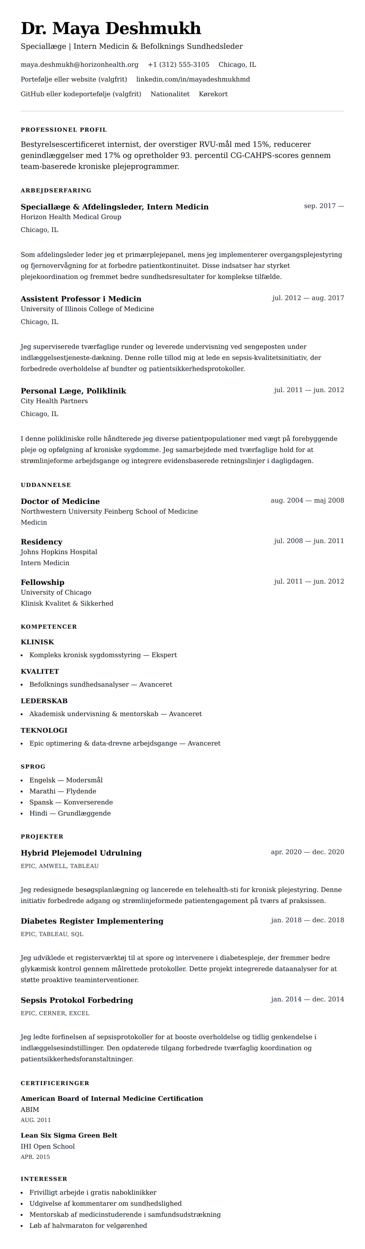 CV-forhåndsvisning for Læge CV Eksempel