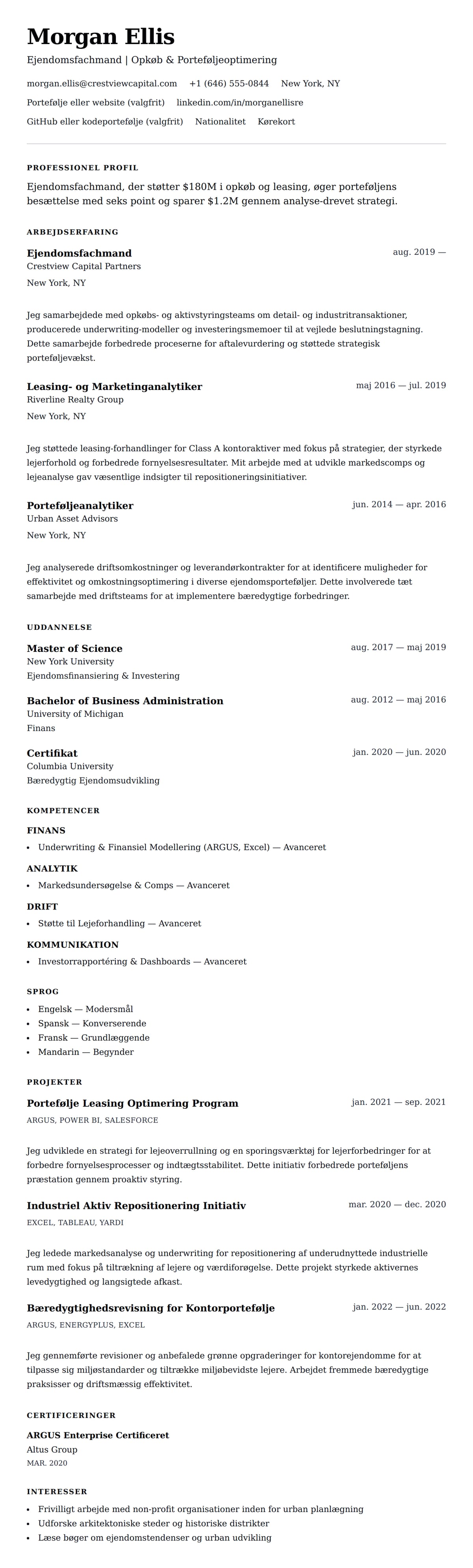 CV-forhåndsvisning for Ejendomsfachmand CV Eksempel