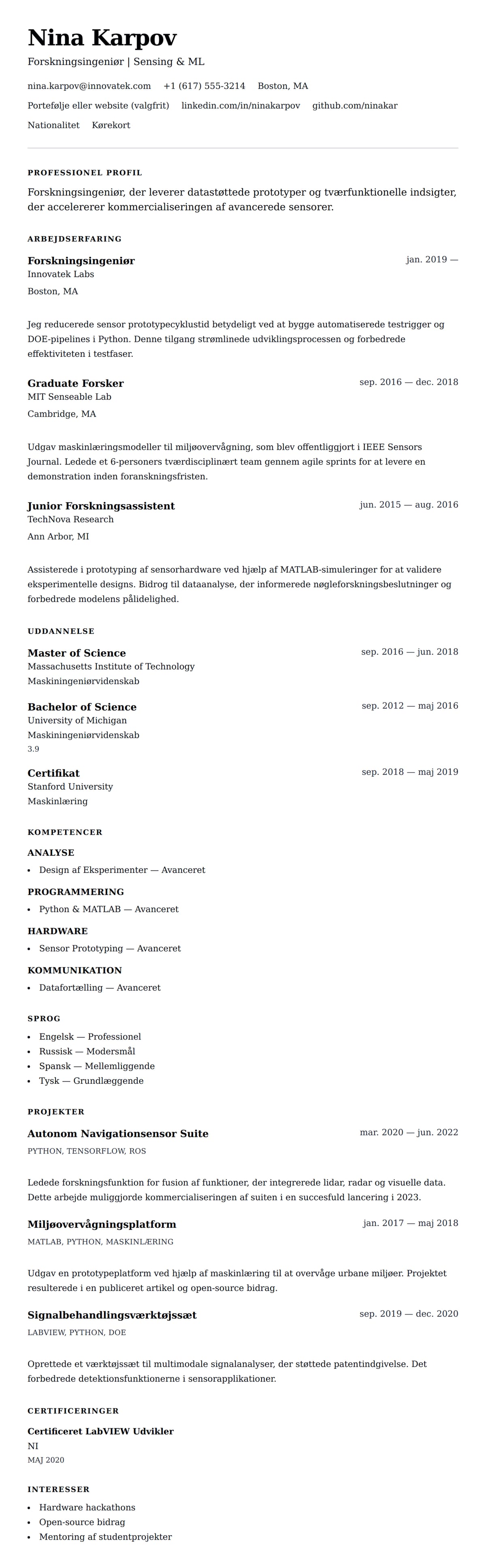 CV-forhåndsvisning for Forskningsingeniør CV Eksempel