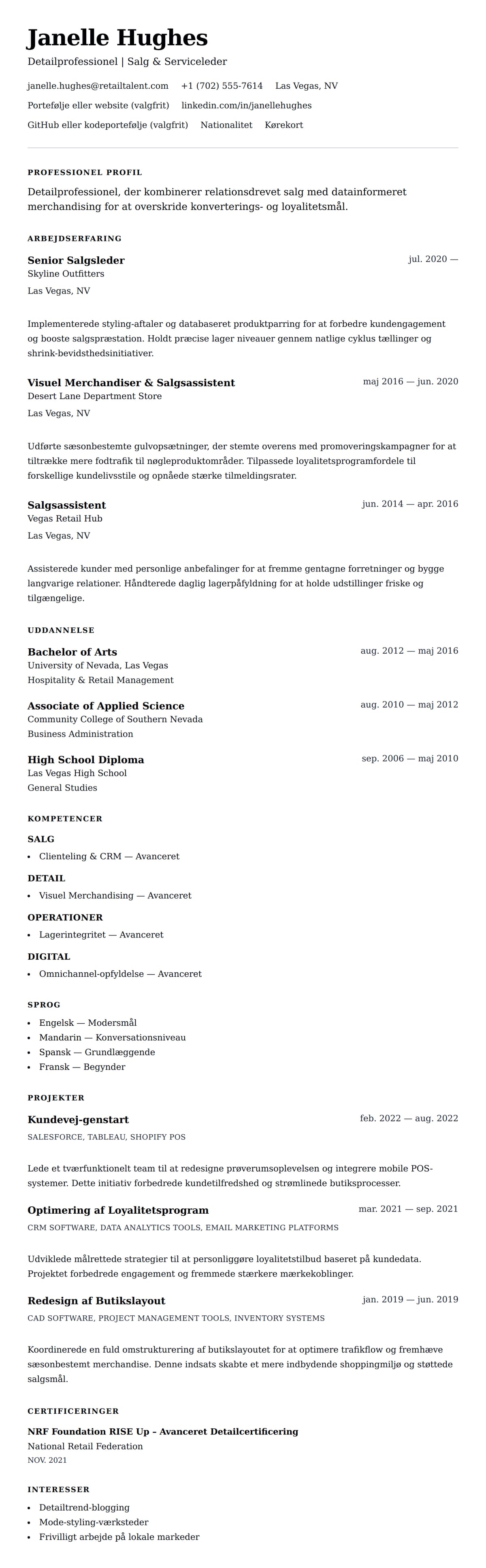 CV-forhåndsvisning for Eksempel på CV for Detailprofessionel