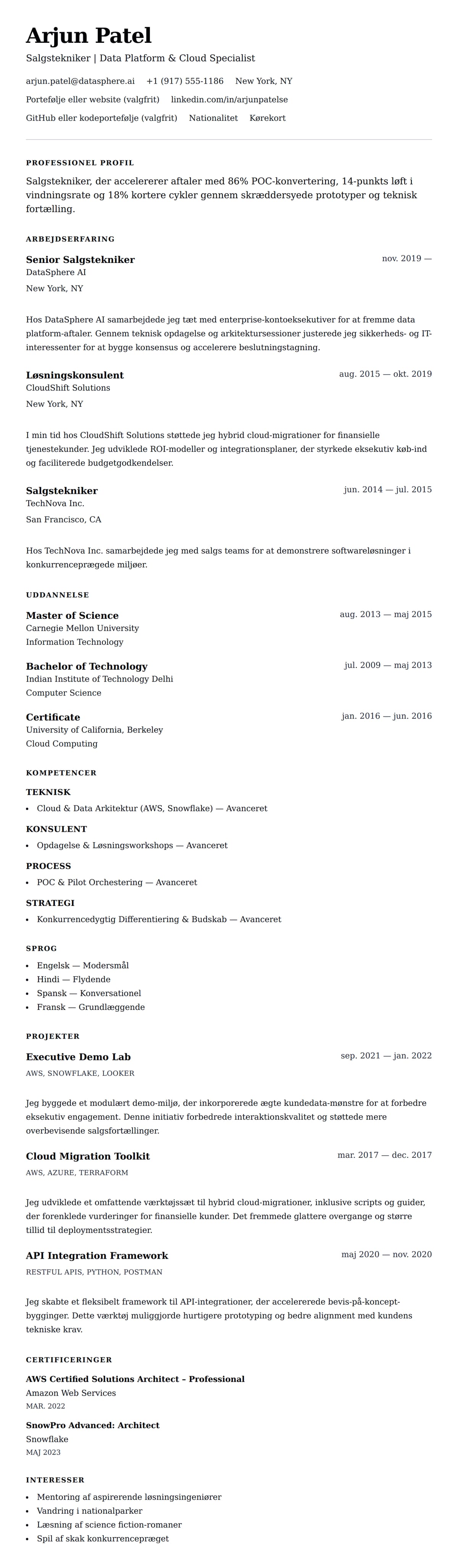 CV-forhåndsvisning for Salgstekniker CV Eksempel
