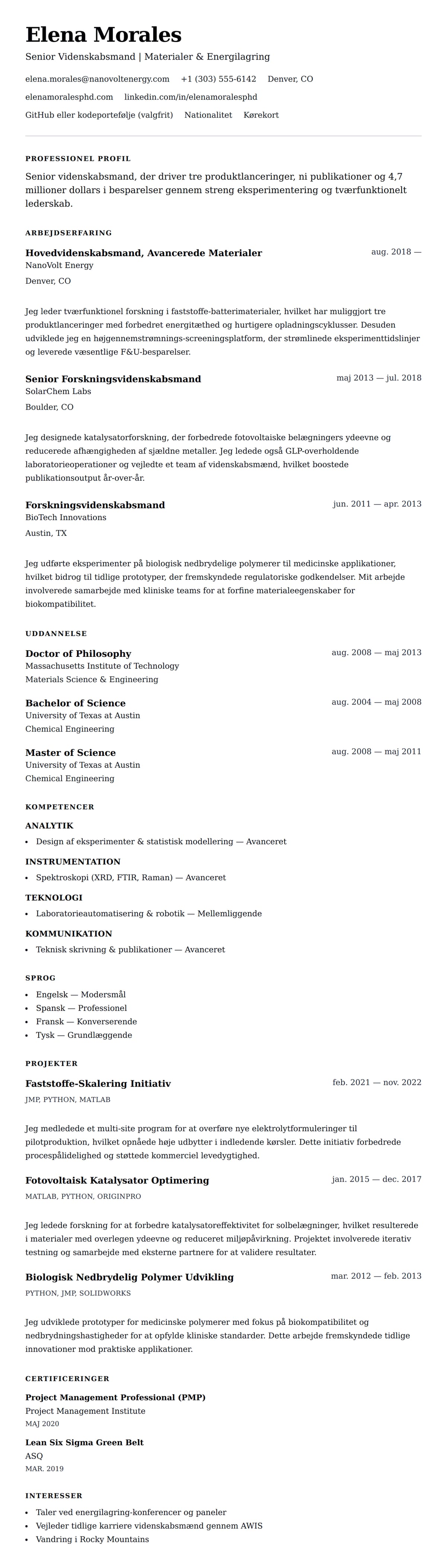 CV-forhåndsvisning for Videnskabsmand CV Eksempel
