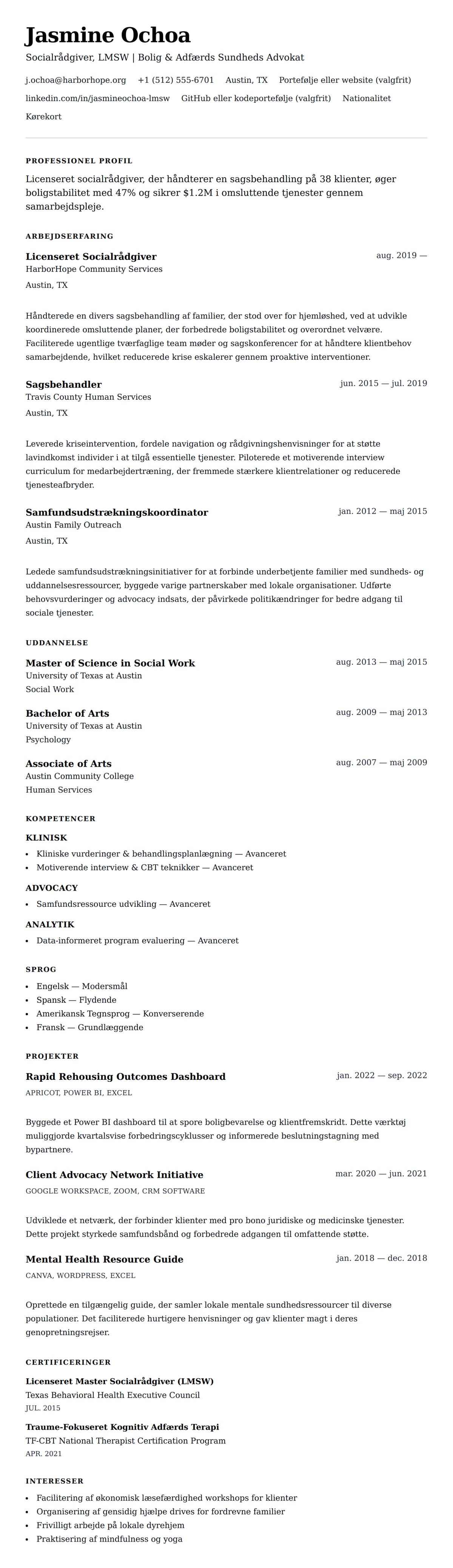 CV-forhåndsvisning for Socialrådgiver CV Eksempel