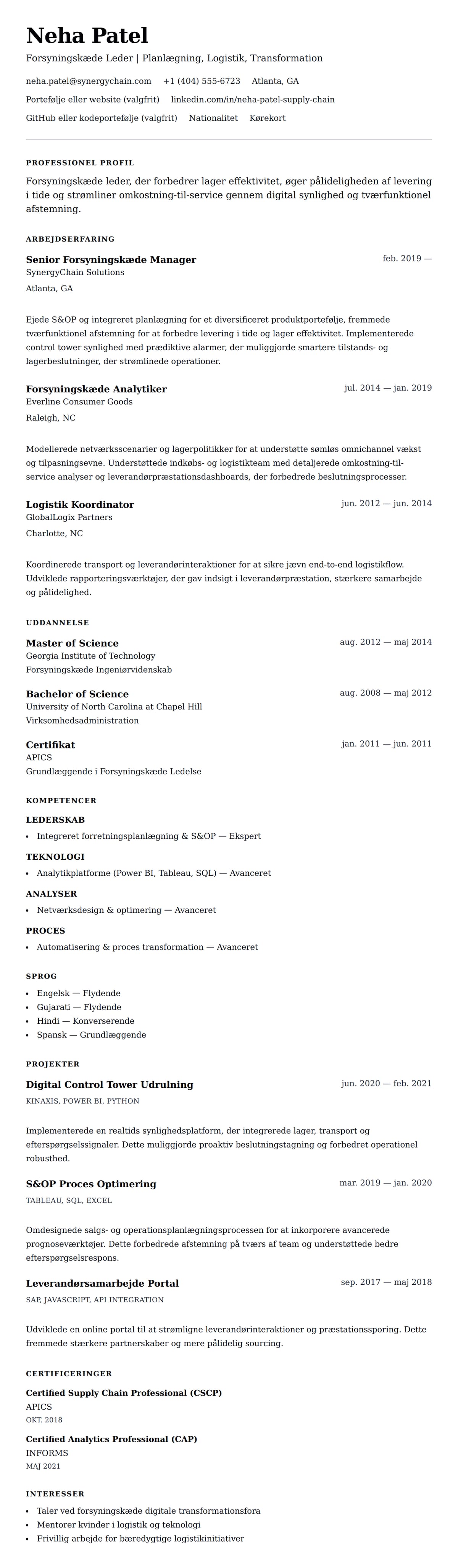 CV-forhåndsvisning for Forsyningskæde Professionel CV Eksempel