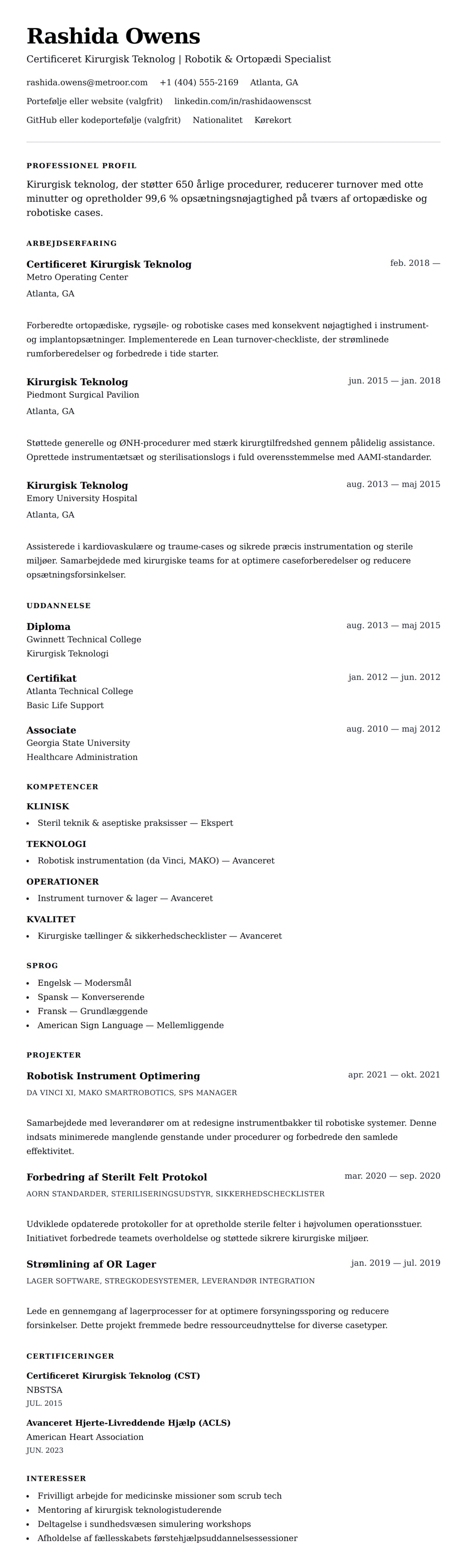 CV-forhåndsvisning for Kirurgisk Teknolog CV Eksempel