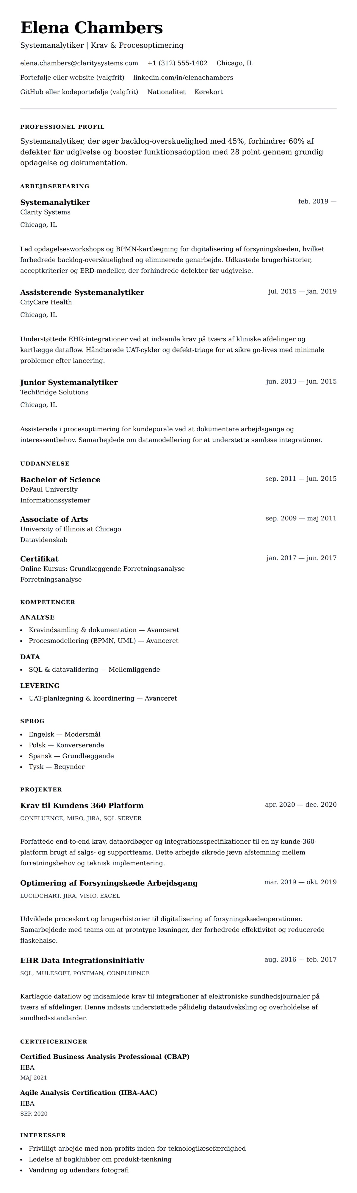 CV-forhåndsvisning for Systemanalytiker CV Eksempel