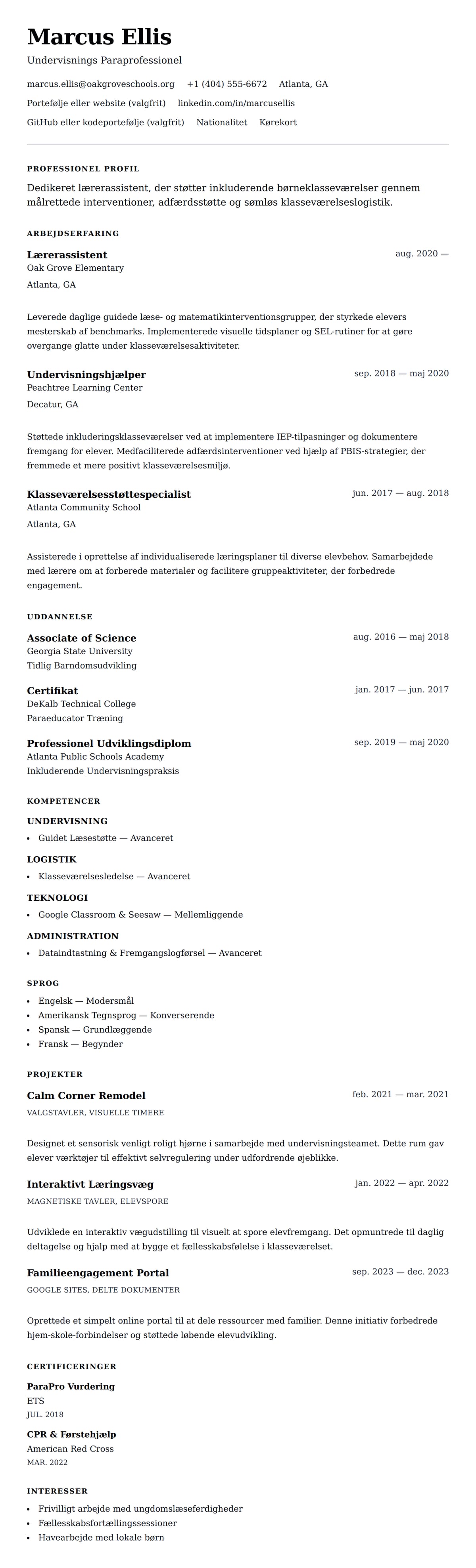 CV-forhåndsvisning for Lærerassistent CV Eksempel