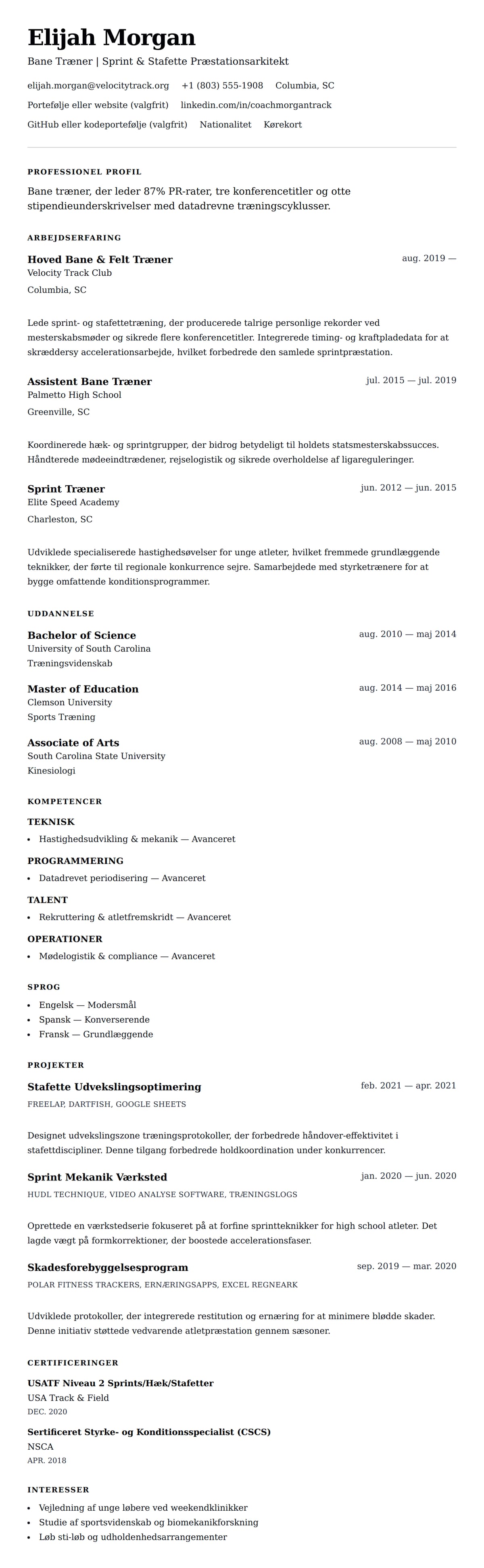 CV-forhåndsvisning for Bane Træner CV Eksempel