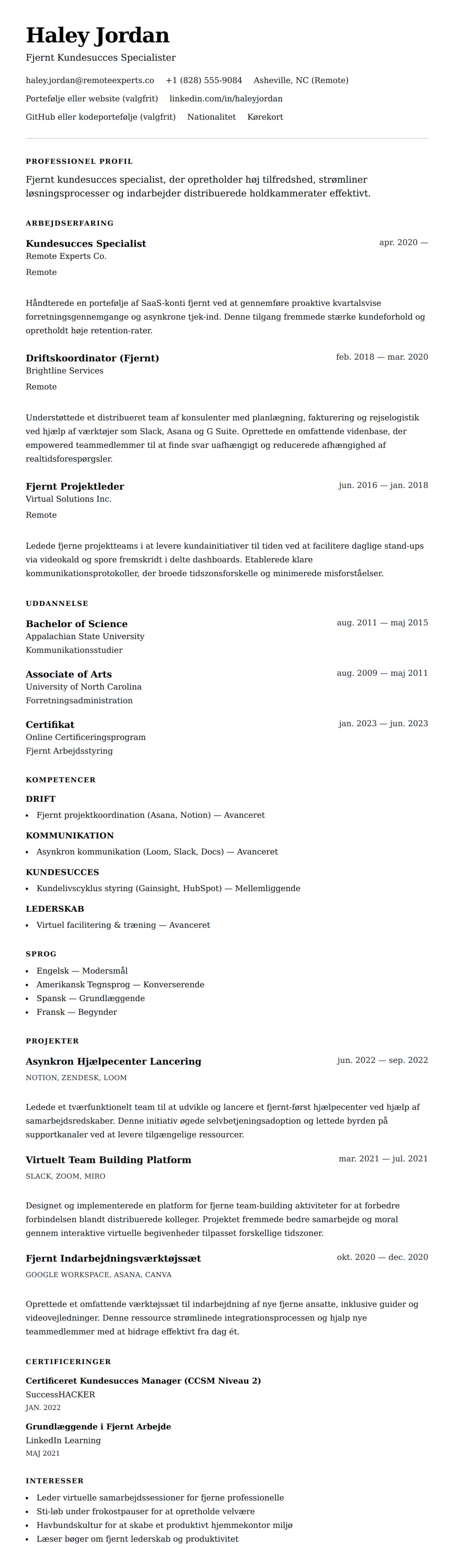 CV-forhåndsvisning for Eksempel på CV for Hjemmearbejdende Professionel