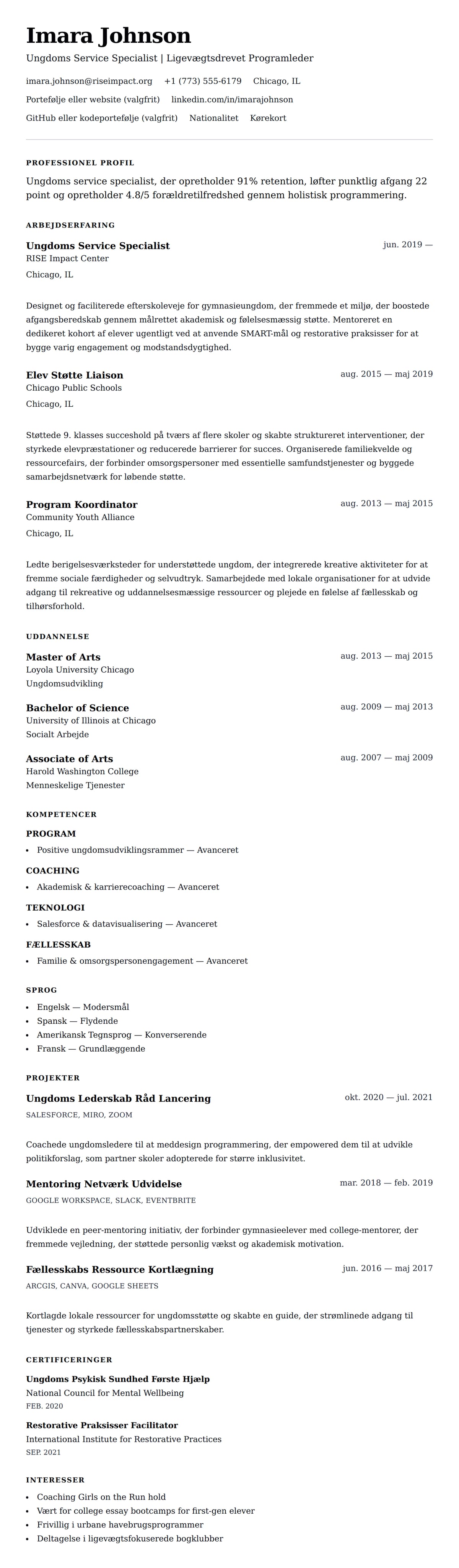 CV-forhåndsvisning for Ungdoms Service Specialist CV Eksempel