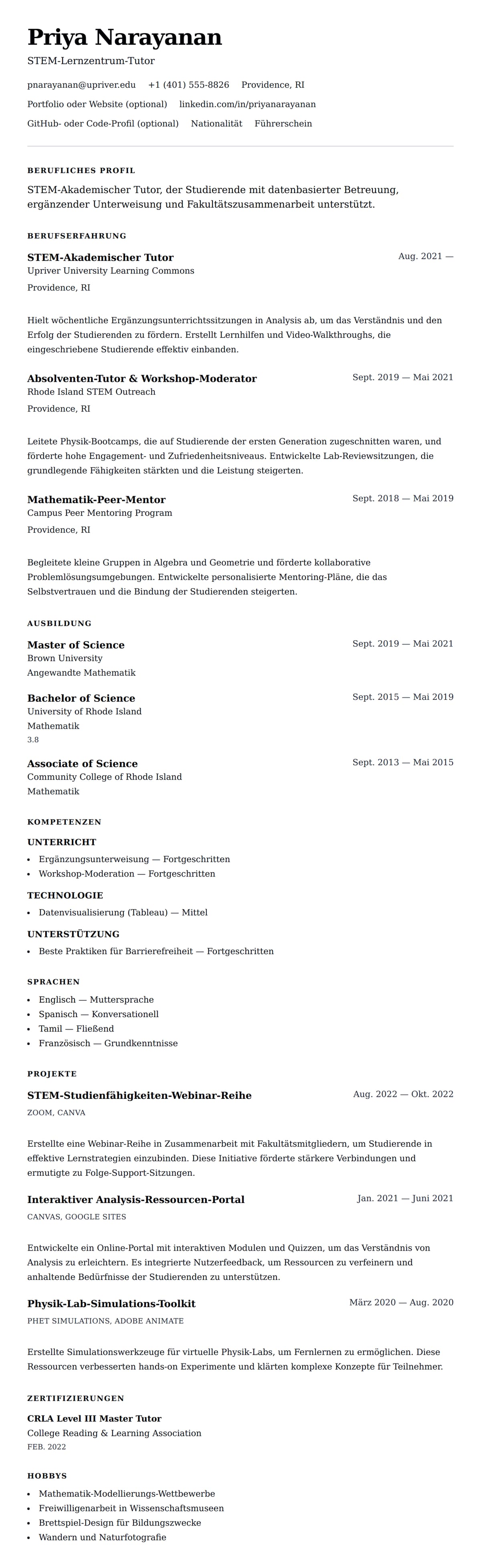 Lebenslaufvorschau für Akademischer Tutor Lebenslauf-Beispiel