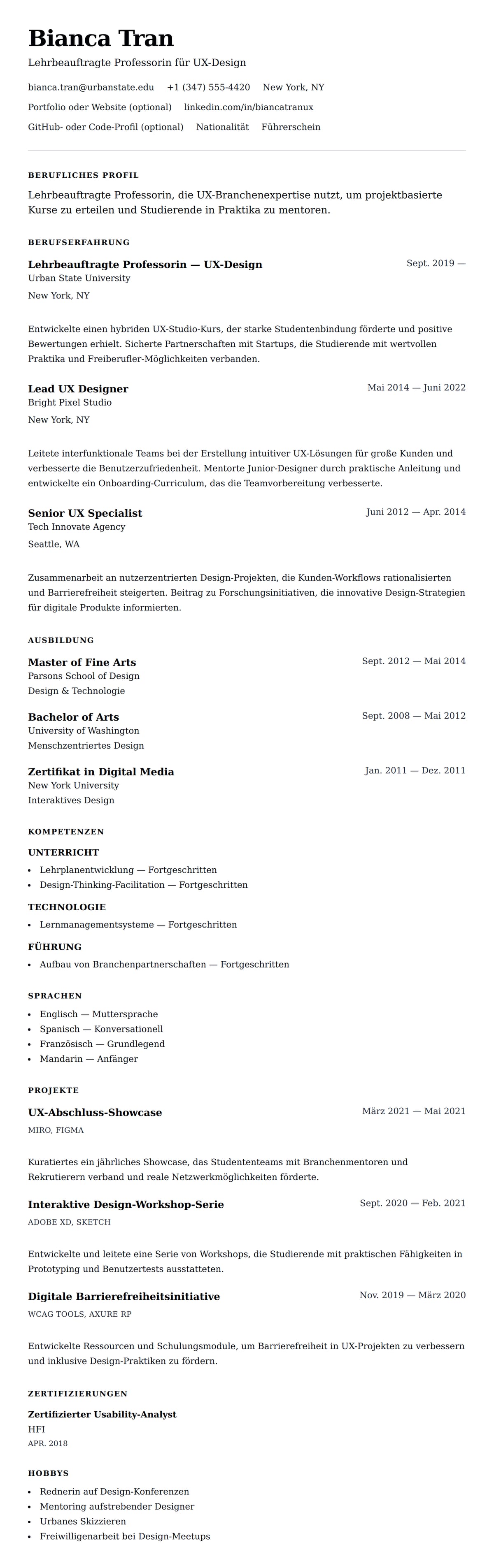 Lebenslaufvorschau für Lehrbeauftragter Professor Lebenslauf-Beispiel