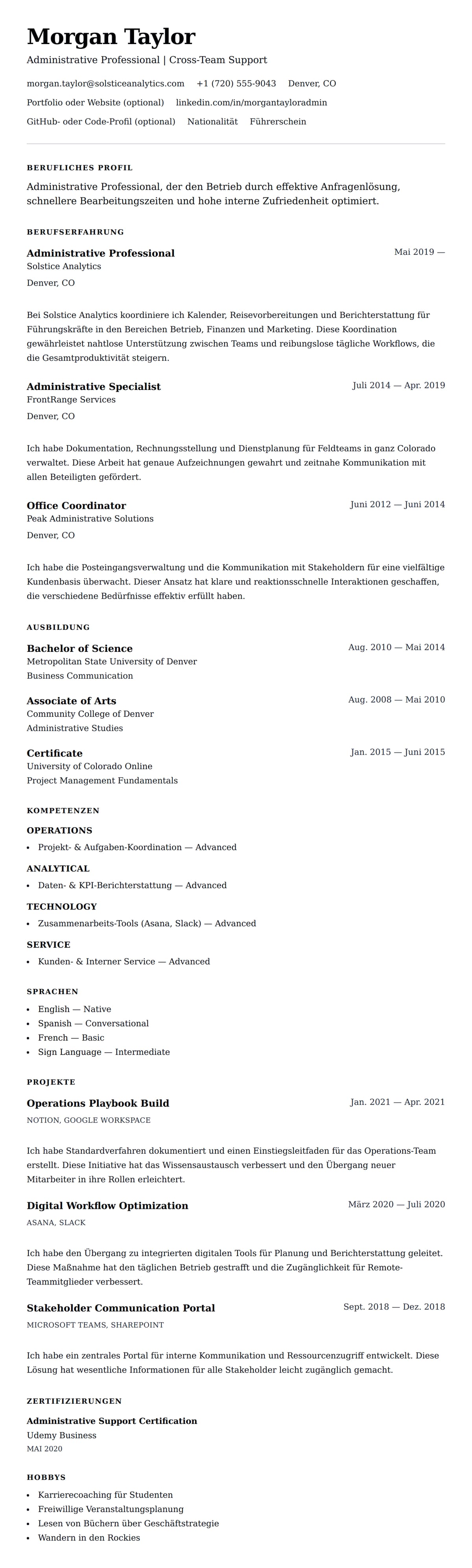 Lebenslaufvorschau für Administrative Professional Lebenslaufbeispiel