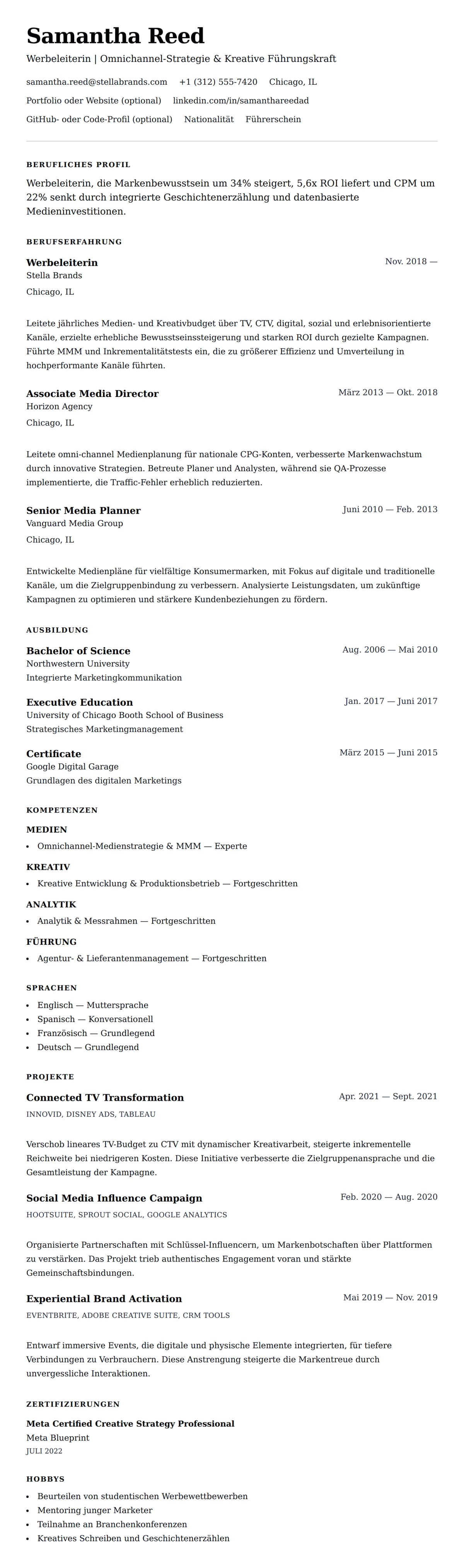 Lebenslaufvorschau für Werbeleiter Lebenslauf-Beispiel
