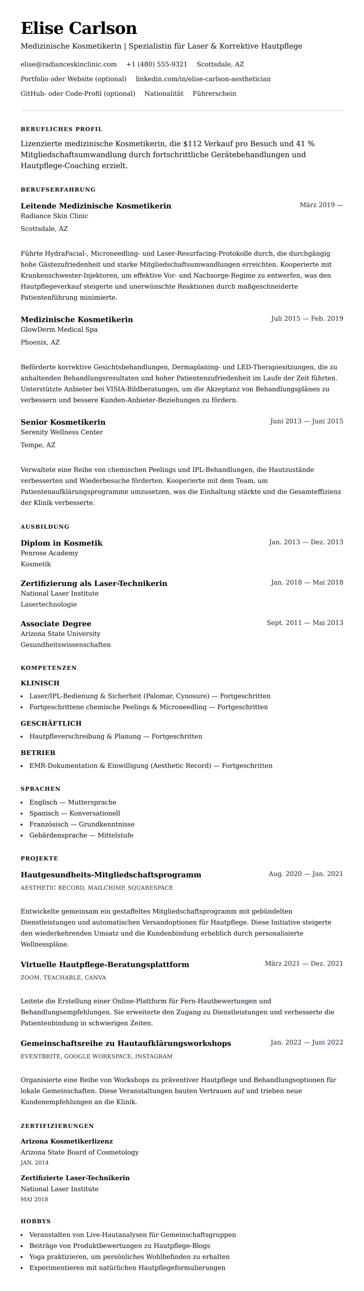 Lebenslaufvorschau für Lebenslaufbeispiel für eine Medizinische Kosmetikerin