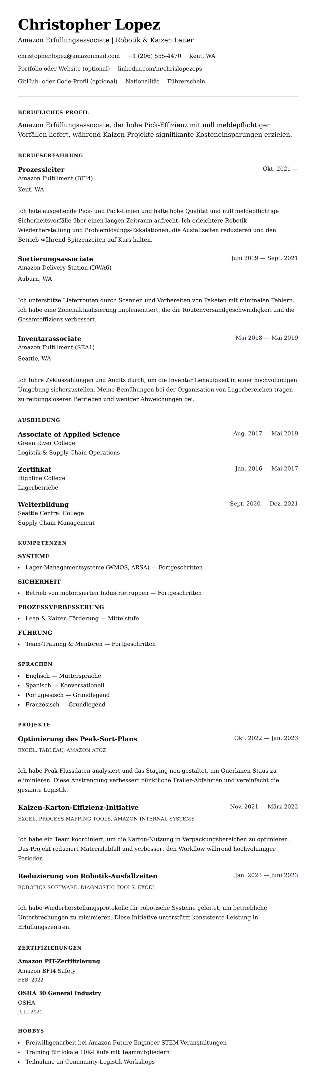 Lebenslaufvorschau für Amazon Associate Lebenslaufbeispiel