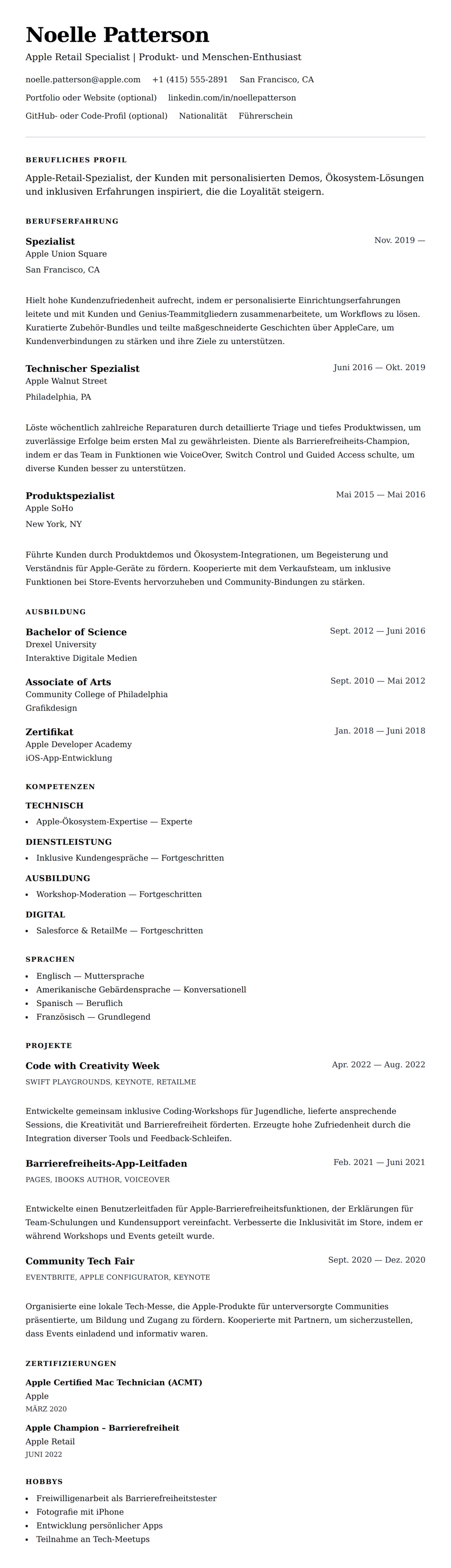 Lebenslaufvorschau für Apple Retail Specialist Lebenslaufbeispiel