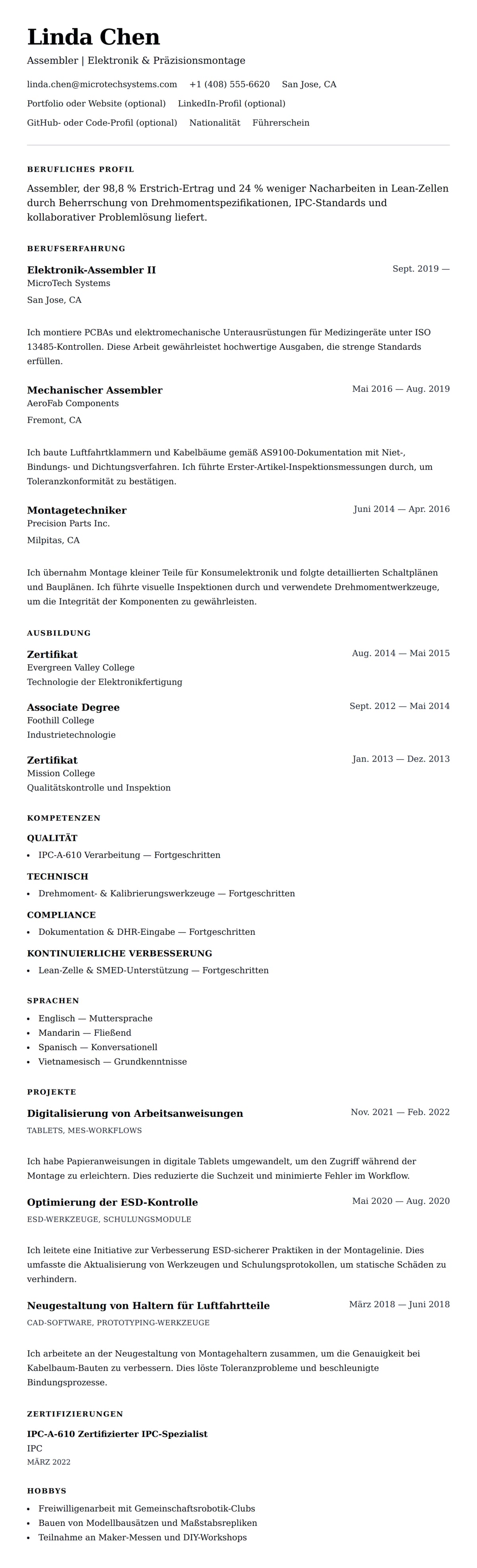 Lebenslaufvorschau für Assembler-Lebenslauf-Beispiel