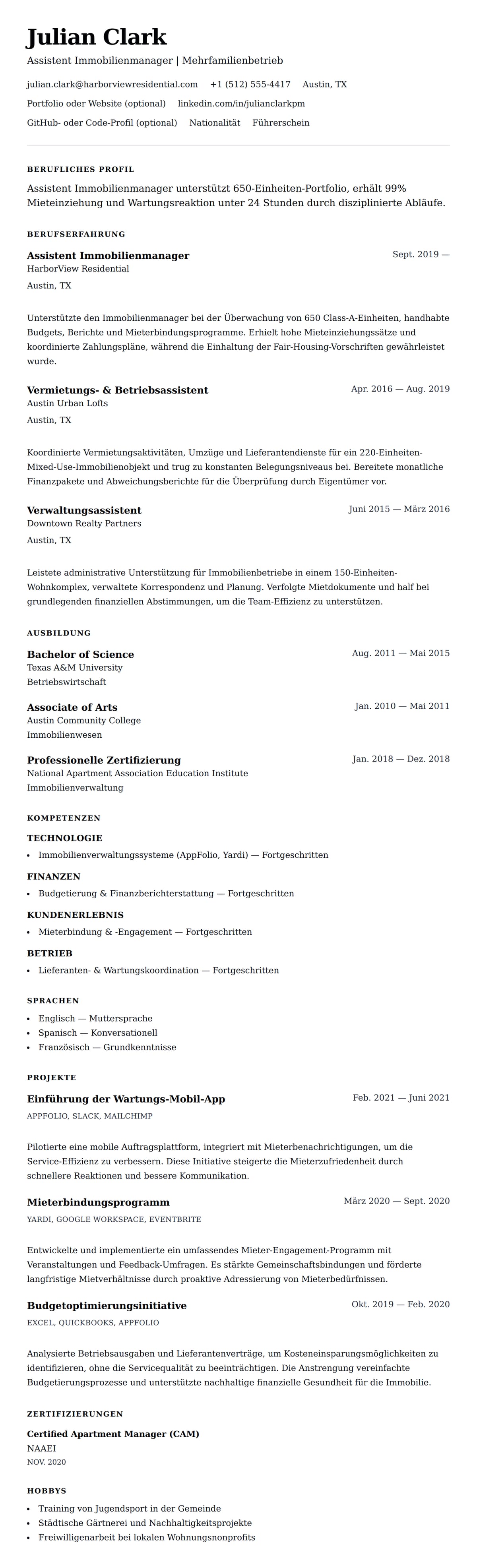 Lebenslaufvorschau für Lebenslaufbeispiel für Assistenten Immobilienmanager