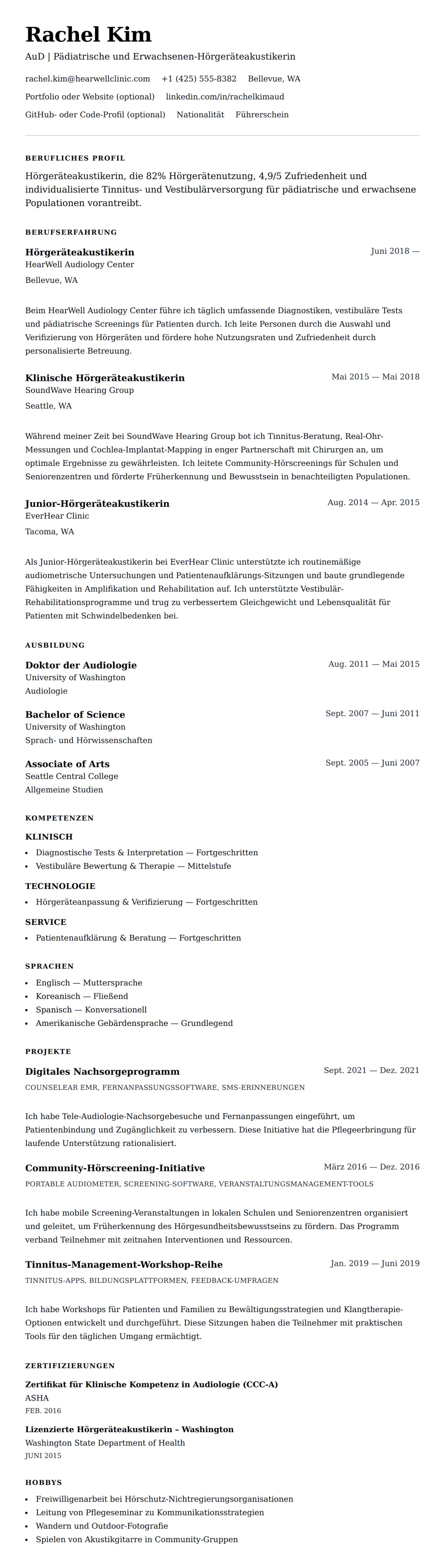 Lebenslaufvorschau für Lebenslauf-Beispiel für Hörgeräteakustikerin